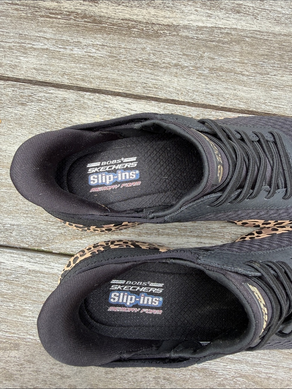 Skechers Women’s Black Athletic Sneakers with Leopard-Print Midsole - Picture 3 of 3